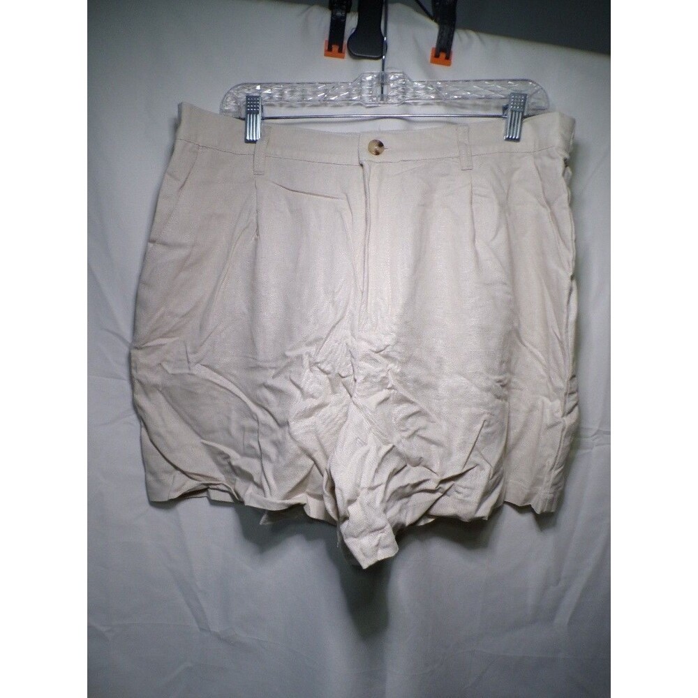 Time And Tru Women's L 12 14 Beige Linen Blend Pleated Shorts High Rise